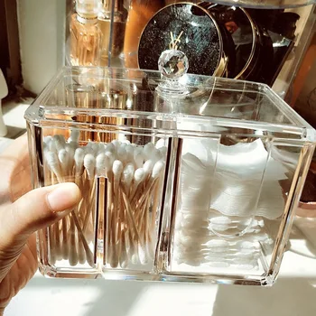 Kozmetické kontajner šperky box akryl bavlnenou handričkou úložný box prenosný transparentné kozmetické vaty