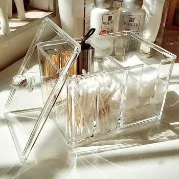 Kozmetické kontajner šperky box akryl bavlnenou handričkou úložný box prenosný transparentné kozmetické vaty Obrázok 2