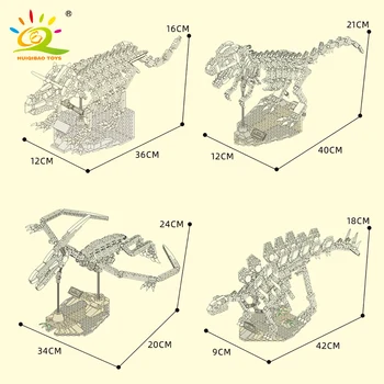 HUIQIBAO Jurský Svietiace Dinosaurus, Kostra Model Stavebné Bloky Tyrannosaurus Rex Triceratops Údaje Tehly Hračka pre Deti,