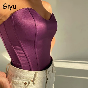 Giyu Sexy Saténový Korzet Topy Ženy Oblečenie 2021 Lete Backless Plodín Top Bez Rukávov Bežné Klubu Strany Košieľka Blusas Femininas Obrázok 2