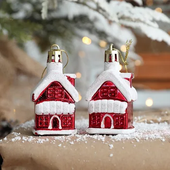 Vianočné Prívesok 2KS Sada Plastových Pokovovanie Farba Snehuliak Dom Star Cukrovej Ozdoby na Vianočný Stromček Okno Veselé Vianoce Obrázok 2