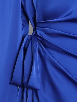 TWOTWINSTYLE Čipky Bowknot Šaty Pre Ženy O Krk Dlhý Rukáv Vysoký Pás Chudnutie jednofarebné dámske Elegantné Šaty Nové