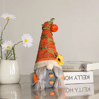 Orange Gnome Tekvica Slnečnice švédsky Nisse Tomte Trpaslík Plyšové Ozdoby na Vianočné Jeseň Halloween Vďakyvzdania Dekor 2021