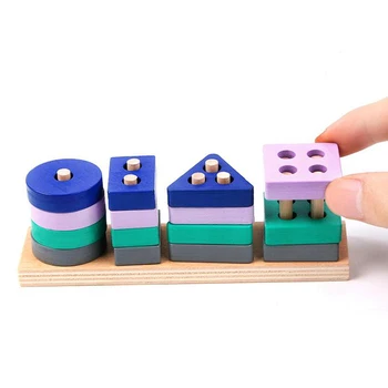 Drevené Geometrické Tvary Stohovanie Tvar Triedič Triedenie Hračiek Stohovanie Hra – Montessori Materiálmi Vzdelávacieho Hračky Obrázok 2