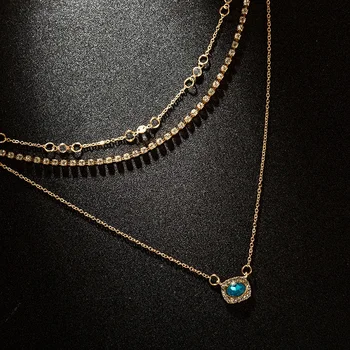 Prekrásny náhrdelník pre ženy móda multirow choker s drahokamu gem prívesok dizajn zmiešané reťaze žena halsketting