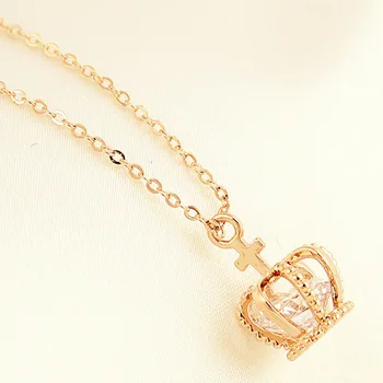Korunu Prívesok Náhrdelník Rose Gold Color Fashion Ženy Crystal Svadobné choker náhrdelník Šperky pre Lady Darčeky bijoux