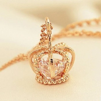 Korunu Prívesok Náhrdelník Rose Gold Color Fashion Ženy Crystal Svadobné choker náhrdelník Šperky pre Lady Darčeky bijoux Obrázok 2