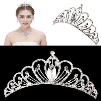 Svadobné Svadobné Bridesmaid, Princezná Tiara Koruny Krištáľové Srdce Vlasy Hrebeňom Headdress Headpiece