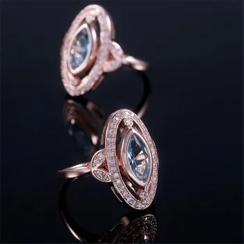 Elegantné Ženy Rose Gold Crystal Krúžok Svadobné Kapela Sľub Zásnubné Prstene pre Ženy Módne Šperky Lady