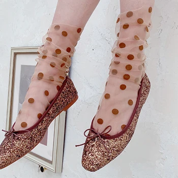 1 Pár Žien Transparentná Sieťovina Ponožky Lady Letné Módy Sexy Polka Dot Oka Čipky Krátke Ponožky, Sieťované Pančuchy