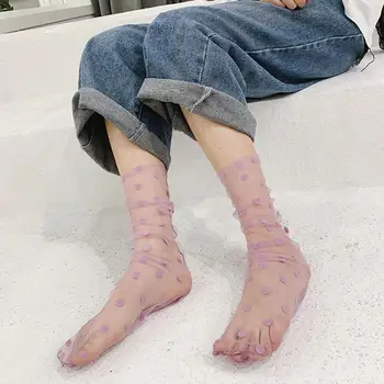 1 Pár Žien Transparentná Sieťovina Ponožky Lady Letné Módy Sexy Polka Dot Oka Čipky Krátke Ponožky, Sieťované Pančuchy Obrázok 2
