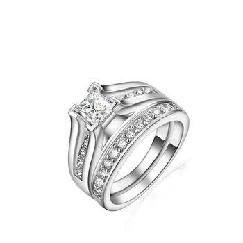 Pár Prstene Pre Ženy, Mužov AAA Cubic Zirconia Zapojenie Sľub snubný Prsteň Strieborný-Biela Farba Zlata Plné Ženské Šperky