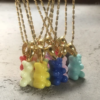 2021 Nové Candy Farby, Živice Gummy Bear Prívesok Náhrdelníky Pre Ženy Módne Jednoduché Kovové Clavicle Reťazca Náhrdelník Hiphop Šperky