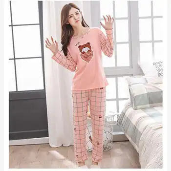 ženy pyžamo nastaviť sladké karikatúra tlače dámy s dlhým rukávom nohavice nosenie vo Voľnom čase nastaví veľkosť sleepwear 2020.