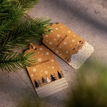 50PCS Veselé Vianoce Kraft Papier Štítky S Lanom Snowflake/Zvon pre 2021 Vianočné Dekorácie Noel Remesiel Visí/Balenie Labels Obrázok 2