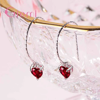 Romantický 925 Sterling Silver Elegantné Červené Láska Srdce Drop Náušnice pre Ženy, Jemné Šperky Trblietavé Zirkóny Brincos Obrázok 2