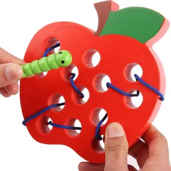 Montessori Detské Drevené Hračky Červa jesť Ovocie Jablko Hruška 3D Drevené Puzzle Hra, Vzdelávacie Hračky pre Deti, Darčeky
