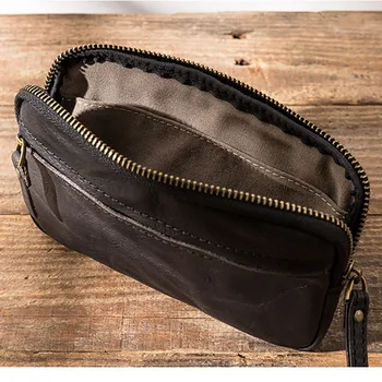 AETOO pánske kožené peňaženky, ručné retro multifunkčné cowhide zips spojka, trendy, osobnosti spojka Obrázok 2