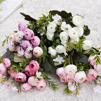 10Heads mini jar pivonky hodváb Umelé Kvety čaj rose flores fleur artificielles pre Domáce stôl dekorácie falošné Kvet Obrázok 2