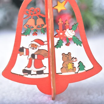Roztomilé Vianočné Dekorácie, Drevené Duté Snowflake Santa Claus Ozdoby Na Vianočný Stromček Zvony Stereoskopické Prívesky Nový Rok Darček