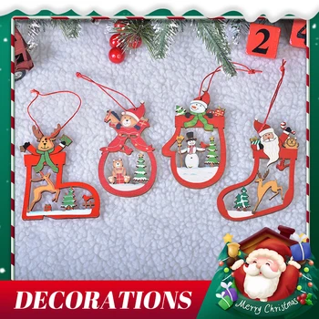 Roztomilé Vianočné Dekorácie, Drevené Duté Snowflake Santa Claus Ozdoby Na Vianočný Stromček Zvony Stereoskopické Prívesky Nový Rok Darček Obrázok 2