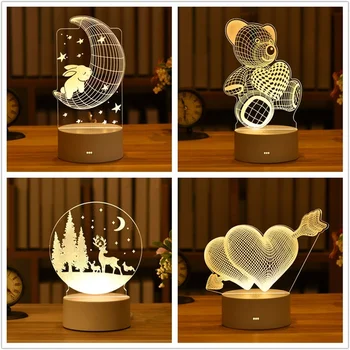3D Roztomilé Deti DIY Lampa LED Nočné Svetlo Valentines Day Darček Svadobné Dekorácie Baby Sprcha Deti Narodeninovej Party Králik Veľkonočných Dekorácií Obrázok 2