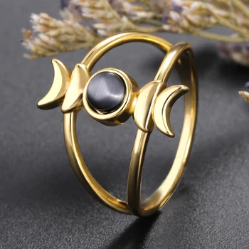 Vintage Lunar Eclipse Prstene Pre Ženy Opálové Šperky Double-Layer polmesiacom Krúžok Najlepší Priateľ Dary BFF 2021 Bijoux Femme Obrázok 2