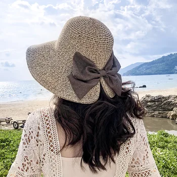 Nové 2021 Široký Okraj Letné Slnko čiapky pre Ženy Vedierko Hat Bowknot Sombrero Chapeu feminino capeline Pláži Slamený Klobúk