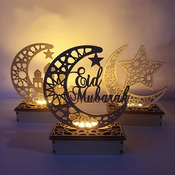 EID Mubarak LED Drevený Prívesok Ramadánu Dekorácie pre Domov Ramadánu Mubarak Ozdoby Islamskej Moslimských Party Dekorácie Eid Al Adha Obrázok 2