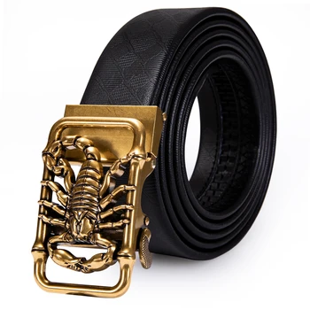 Hi-Tie Luxusné Pás Autor Zlatého Hada Módne Pracky Pásu pre mužov Klasické Čierne Cowskin Originálny Kožený Opasok Automatické Obrázok 2