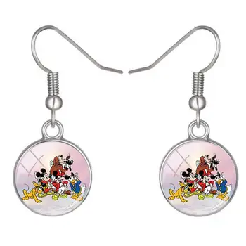 Disney Karikatúry Tvar Symetrický Náušnice Živé Mickey Mouse Tigger Kolo Drop Visieť Prívesok Náušnice Sklenenou Kupolou Ženy Šperky
