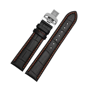 čierne originálne kožené watchband pre Mido Multifort M005 Série M005930 náramok 23 mm withstainless ocele motýľ pracka